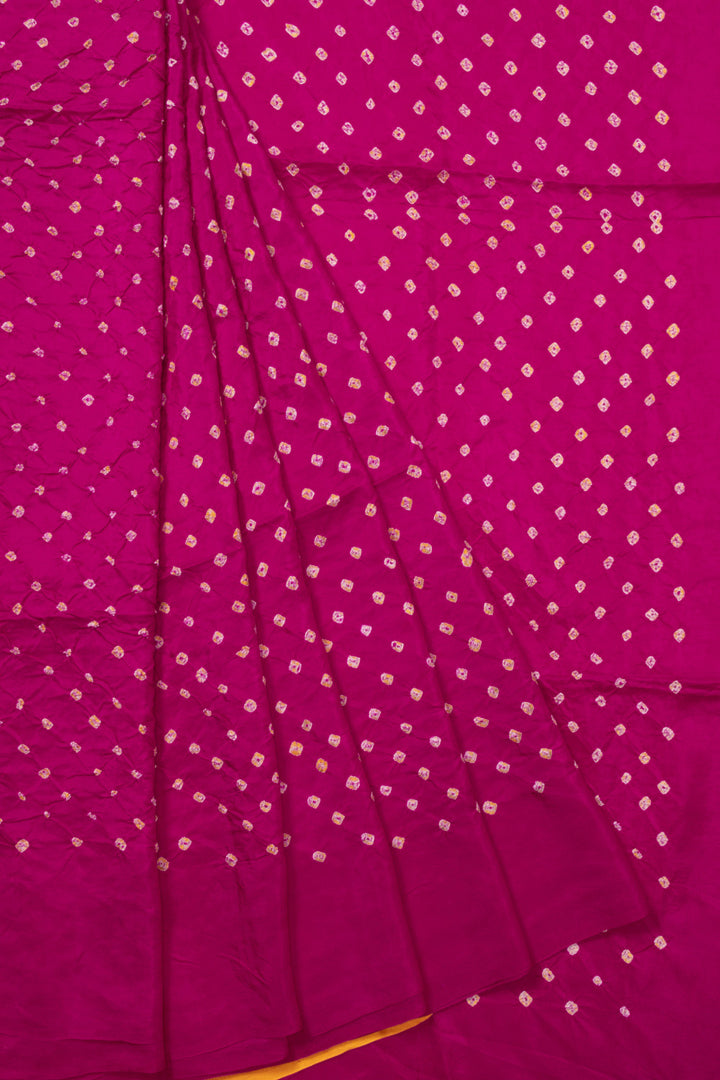 Pink Bandhani Mulberry Silk Saree With Contrast Blouse 10073068