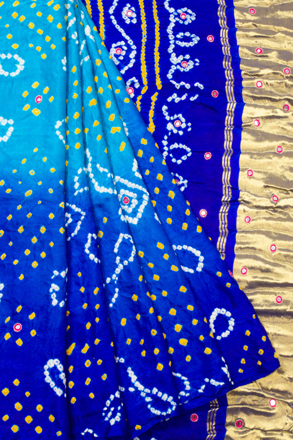 Blue Bandhani Gajji Silk Saree with Mirror and Sequins Embroidery 10073076