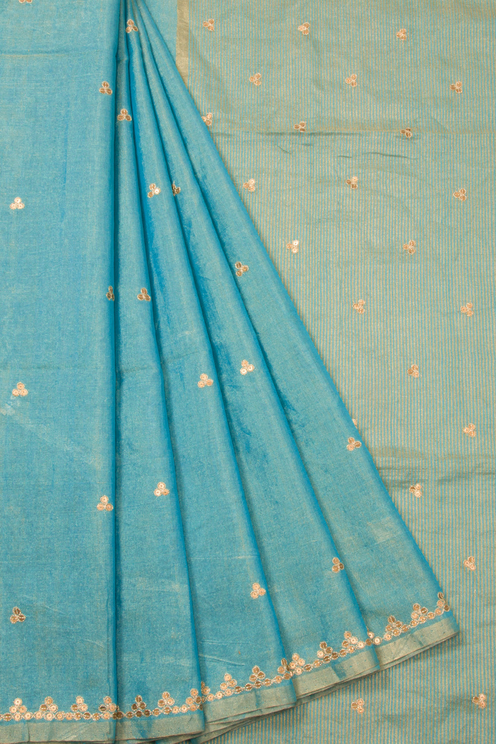 Blue Handloom Mercersised Tissue silk warp Saree with Zari embroidery 10073079