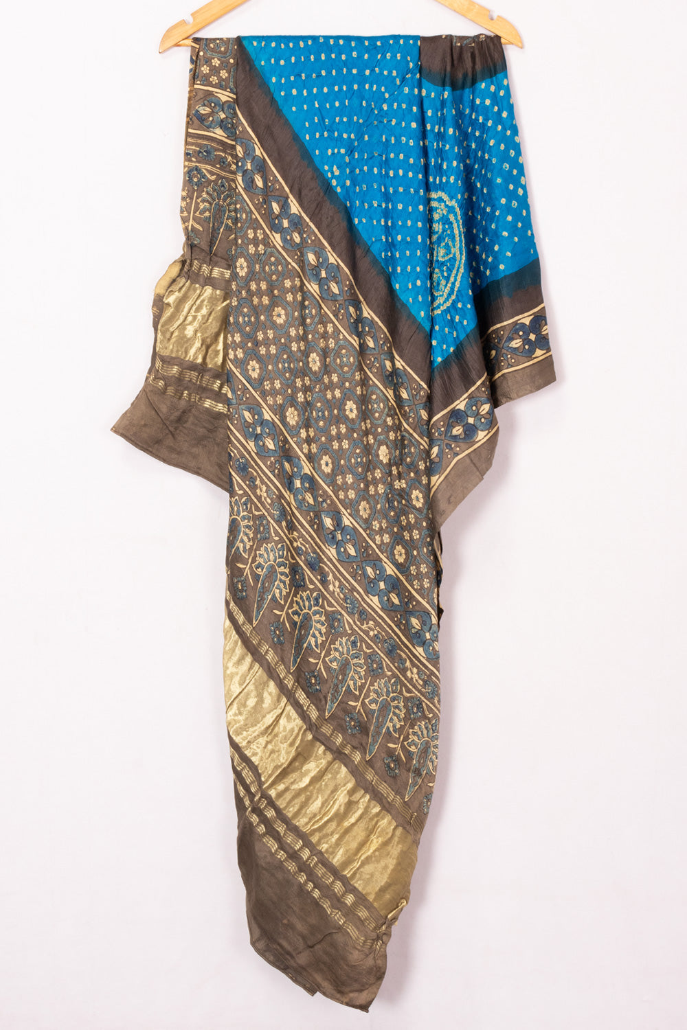 Blue Ajrakh Printed Bandhani Gajji Silk Dupatta 10073121