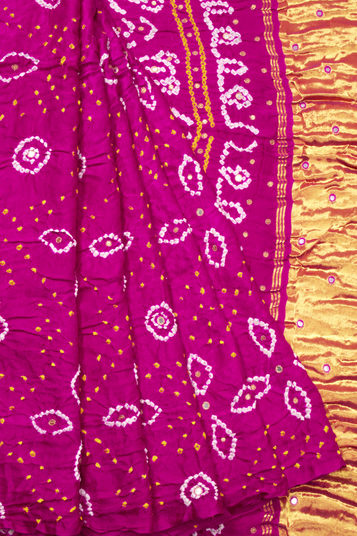 Pink Bandhani Gajji Silk Saree with Mirror and Sequins Embroidery 10073123