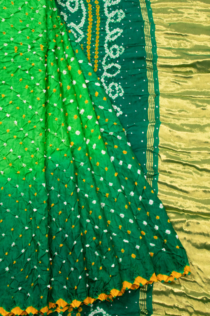 Green Bandhani Gajji Silk Saree with Mukaish Embroidery 10073124