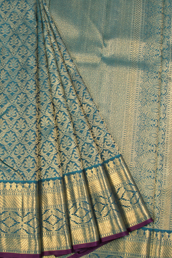 Steel Blue Bridal Kanjivaram Silk Saree 10070595