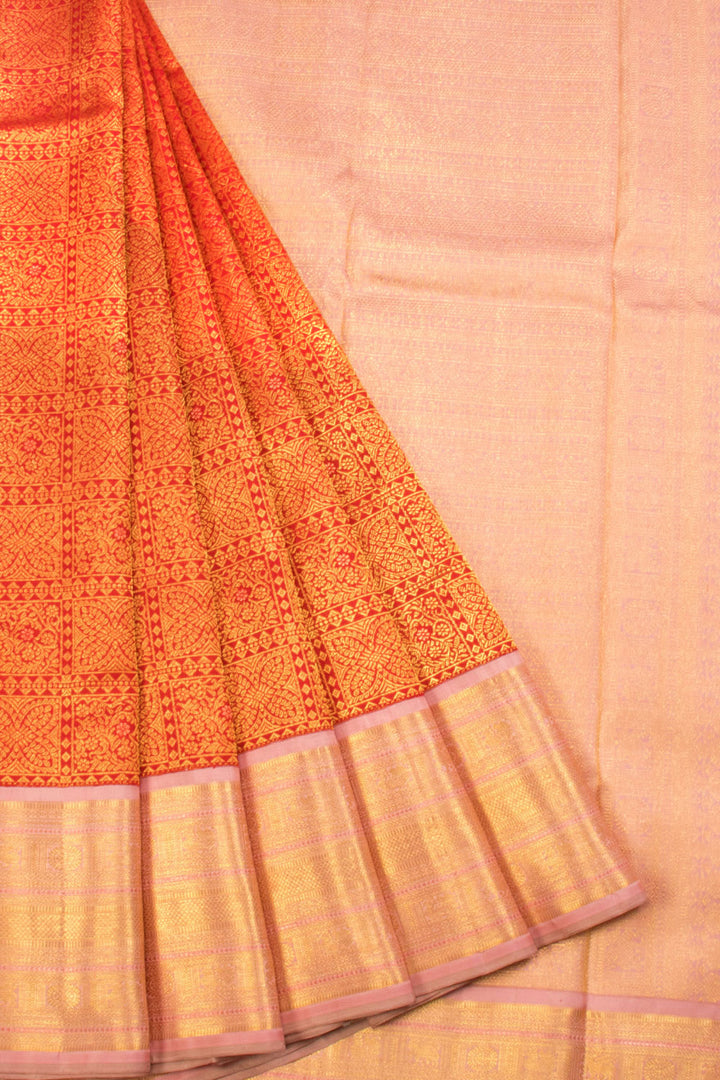 Orange Bridal Korvai Kanjivaram Silk Saree