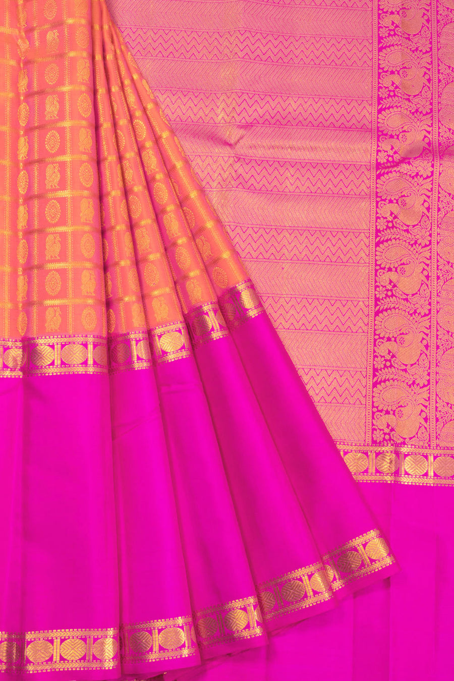 Orange Handloom Bridal Kanjivaram Silk Saree 10070629