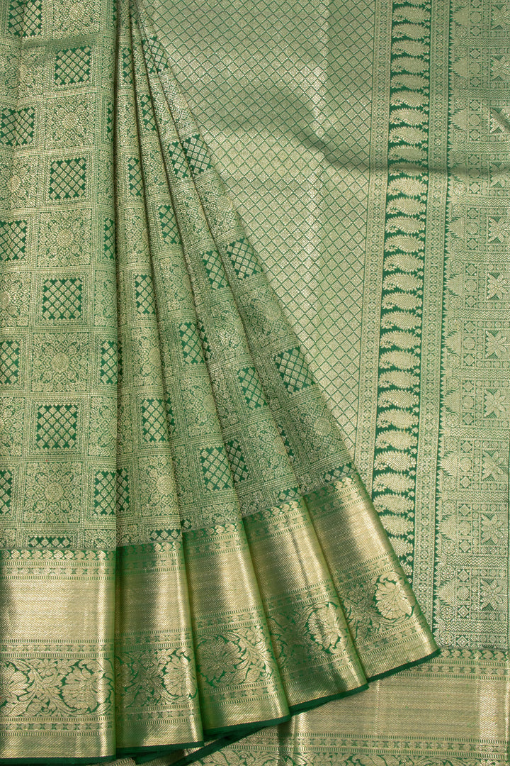 Green Bridal Kanjivaram Pure Zari Silk Saree 10072871