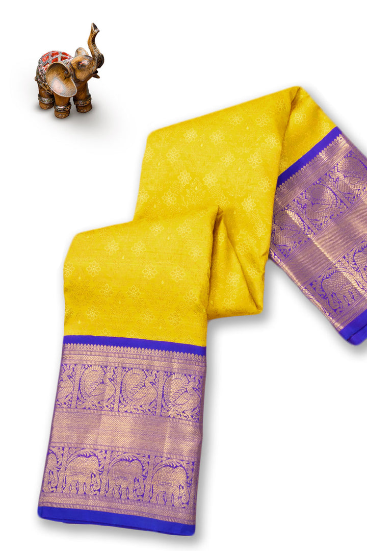 Banana Yellow Korvai Bridal Kanjivaram Pure Zari Silk Saree 10073949