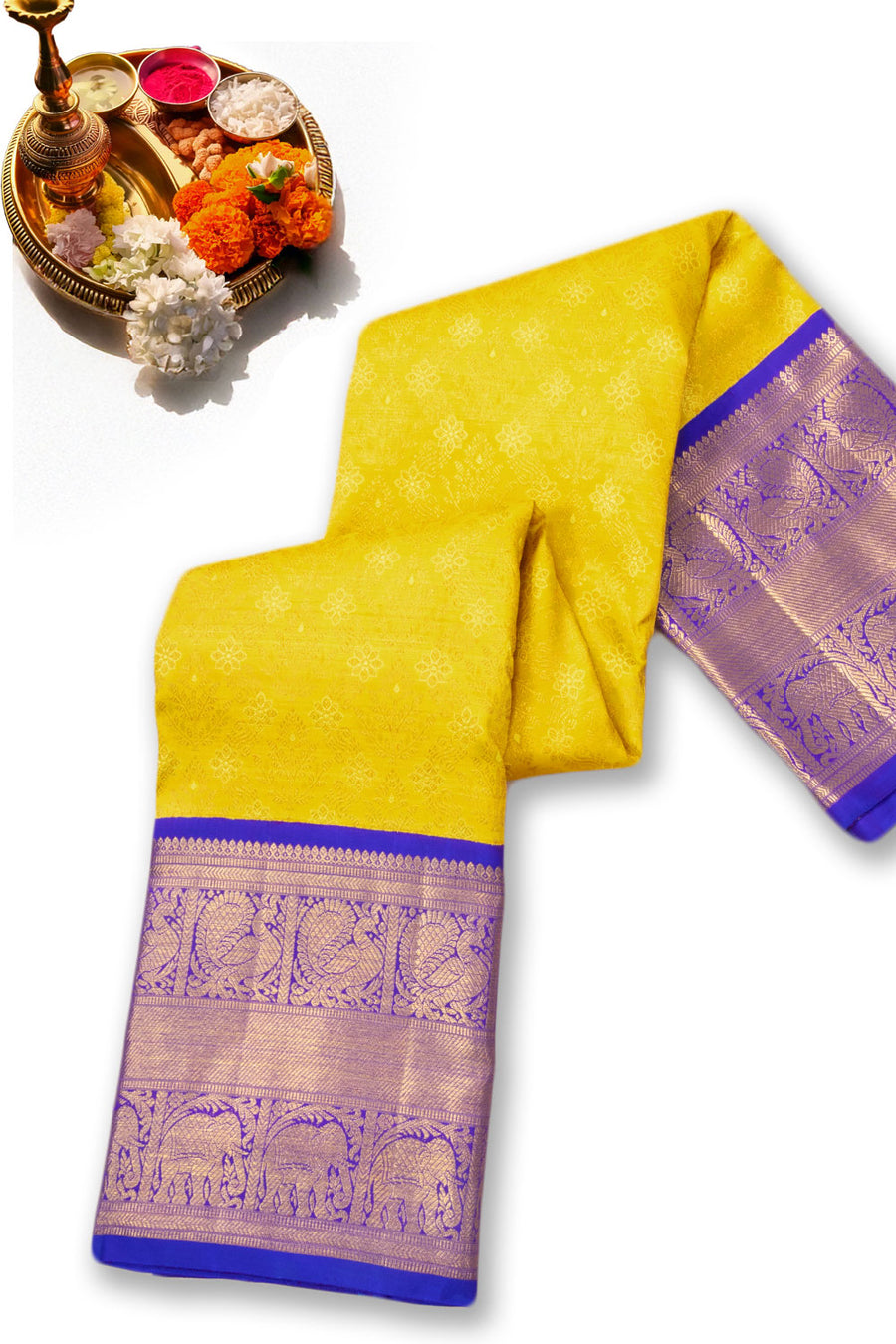 Banana Yellow Korvai Bridal Kanjivaram Pure Zari Silk Saree 10073949