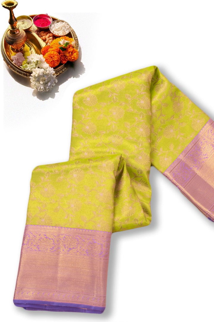 Pea Green Korvai Bridal Kanjivaram Pure Zari Silk Saree 10073951