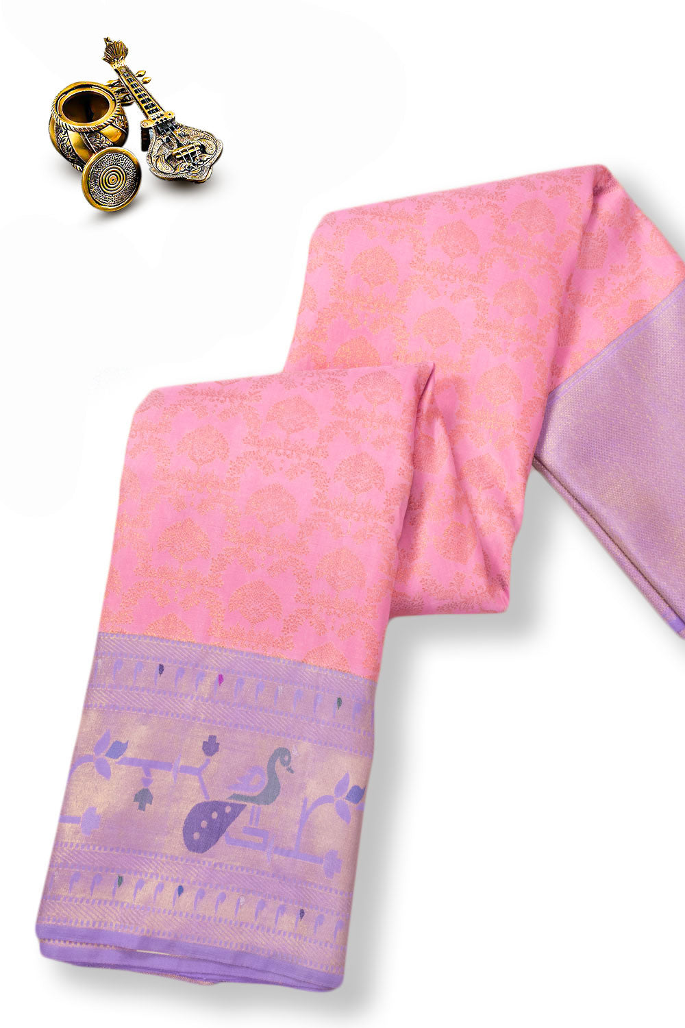 Cherry Blossom Pink Korvai Bridal Kanjivaram Pure Zari Silk Saree 10073955