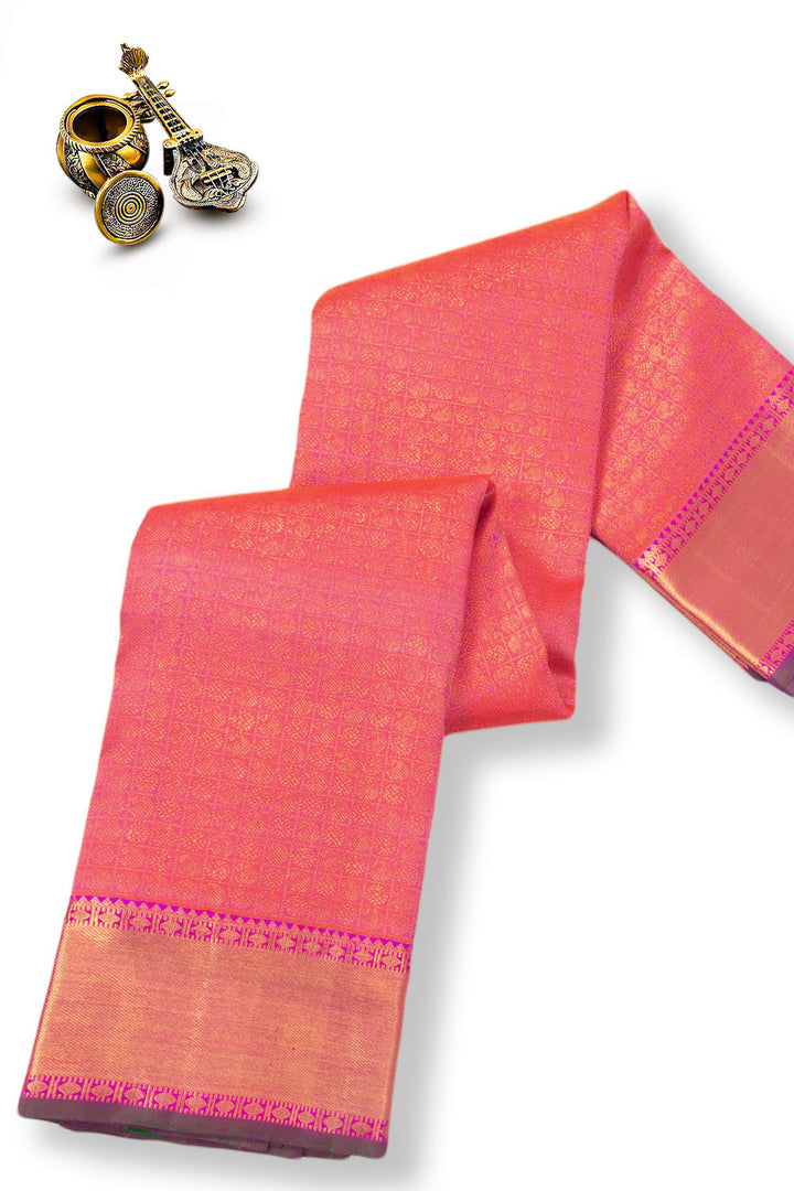 Tulip Pink Korvai Bridal Kanjivaram Pure Zari Silk Saree 10073961