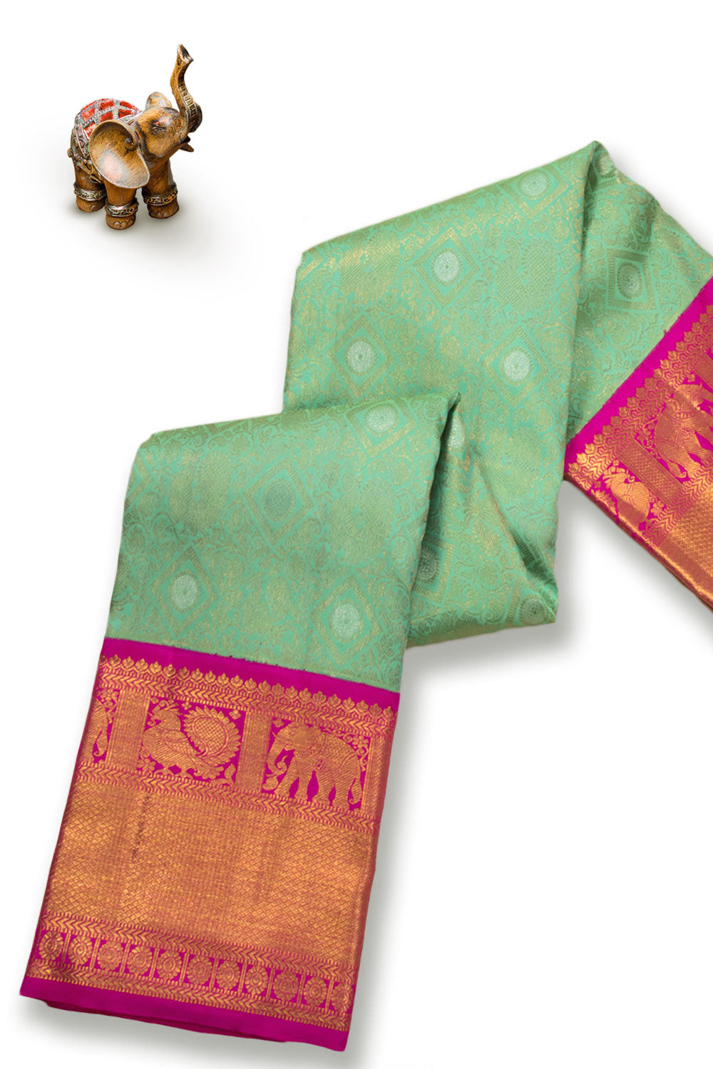 Mint Green Korvai Bridal Kanjivaram Pure Zari Silk Saree 10073965