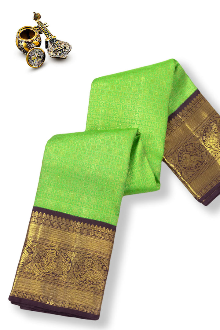 Malachite Green Korvai Bridal Kanjivaram Pure Zari Silk Saree 10073969