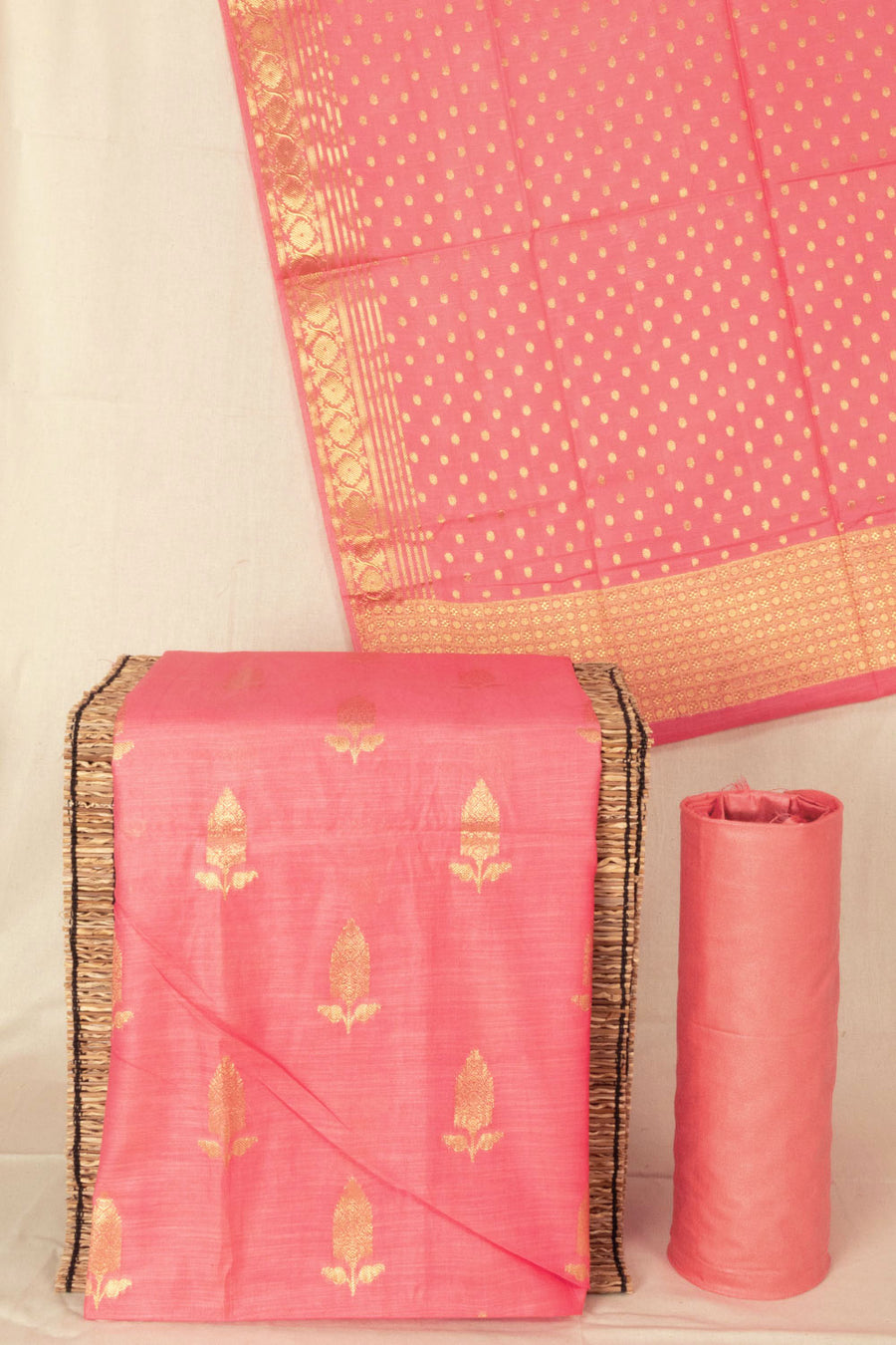 Pink 3 Piece Banarasi Silk Cotton Salwar Suit Material - Avishya