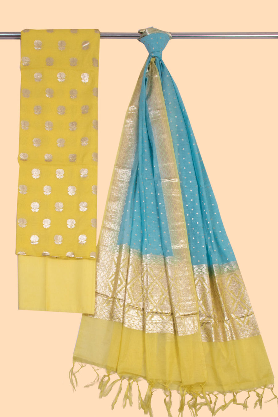 Yellow 3-piece Banarasi Silk Salwar Suit Material 10070359