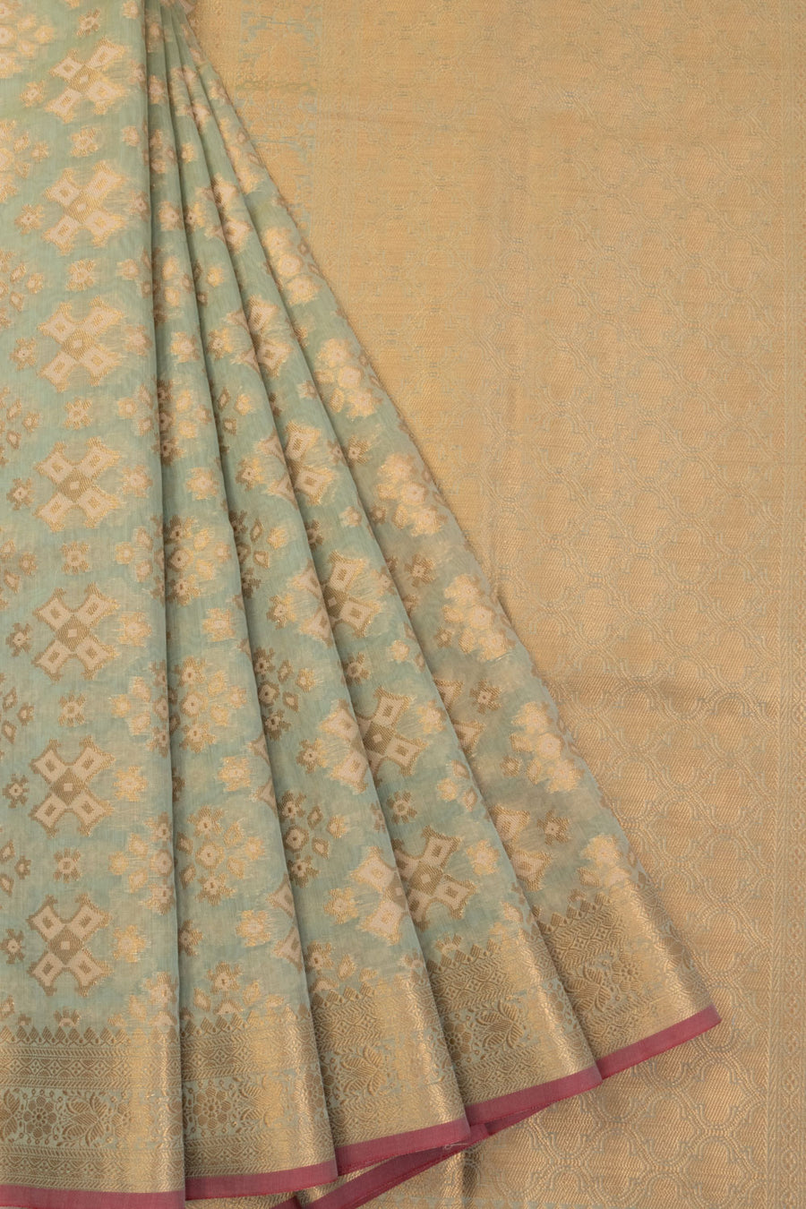 Seige Green Handloom Banarasi Silk Cotton Saree 10070501 - Avishya