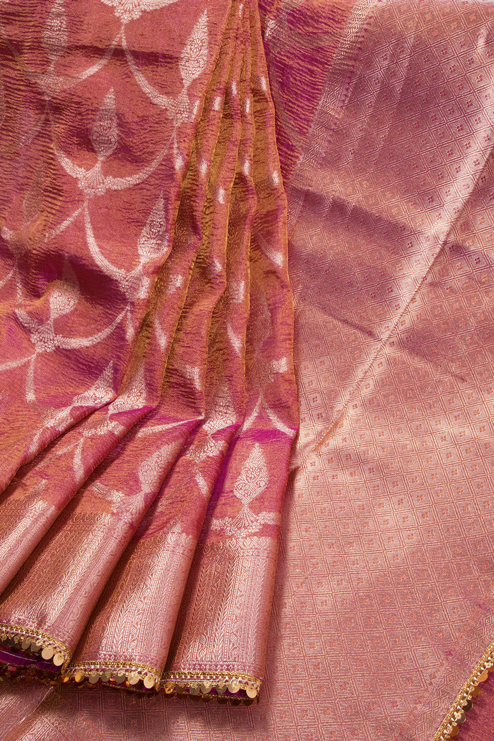 Pink Banarasi Tissue Organza Saree With Sequin Border