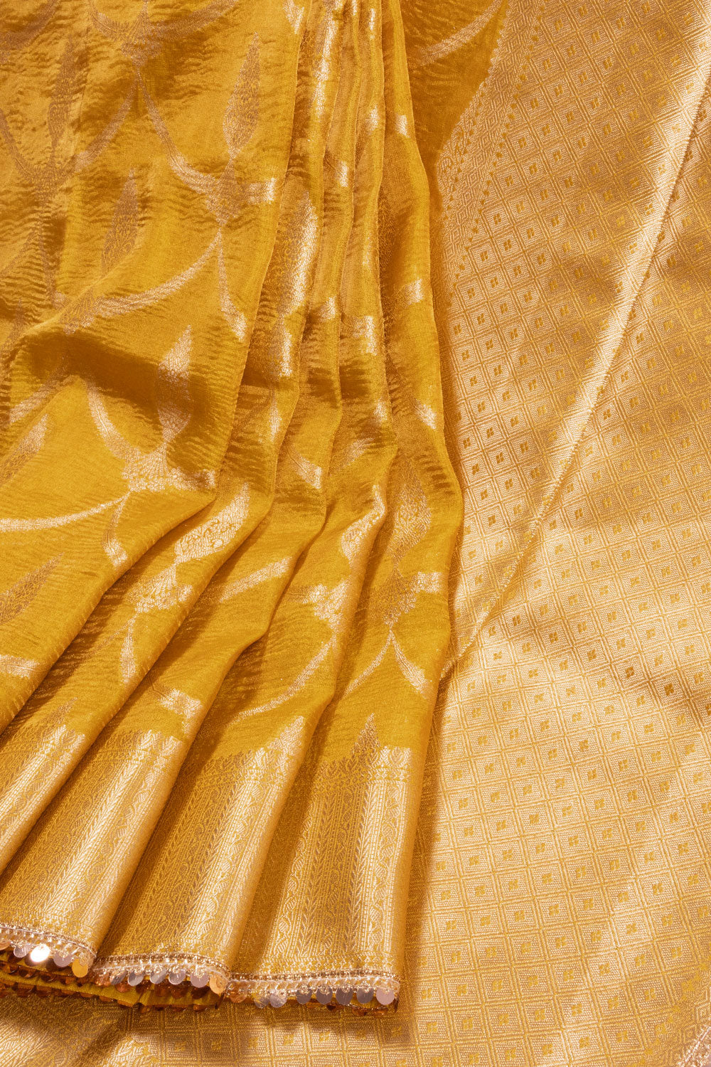 Yellow Banarasi Tissue Organza Saree With Sequin Border