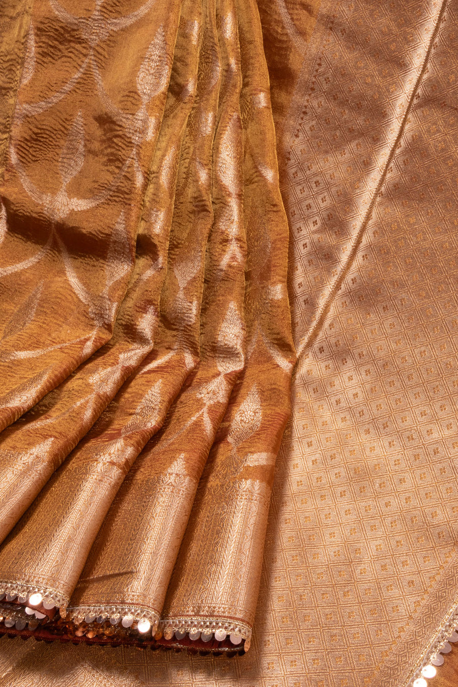 Brown Banarasi Tissue Organza Saree With Sequin Border