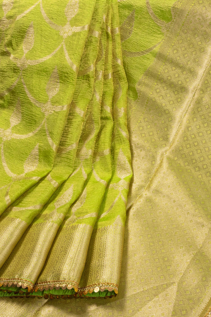 Green Banarasi Tissue Organza Saree With Sequin Border