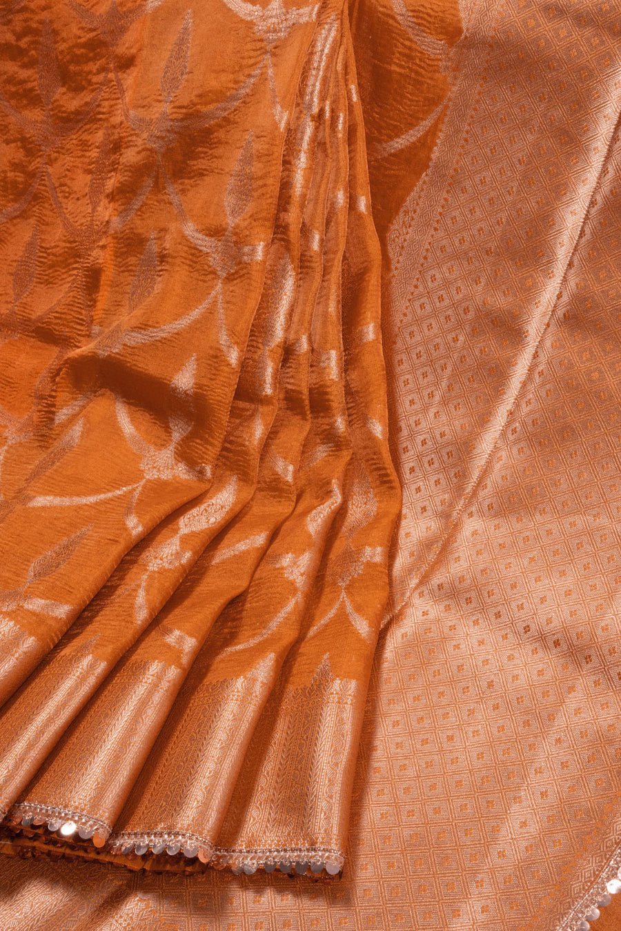 Orange Banarasi Tissue Organza Saree With Sequin Border