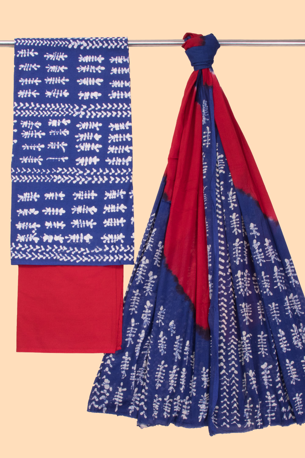 Berry Blue Batik Cotton 3-Piece Salwar Suit Material -Avishya