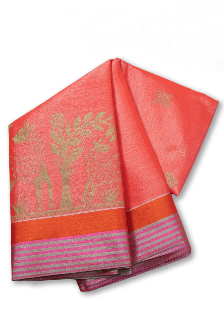 Peach South Tissue Silk Cotton Saree 10073576