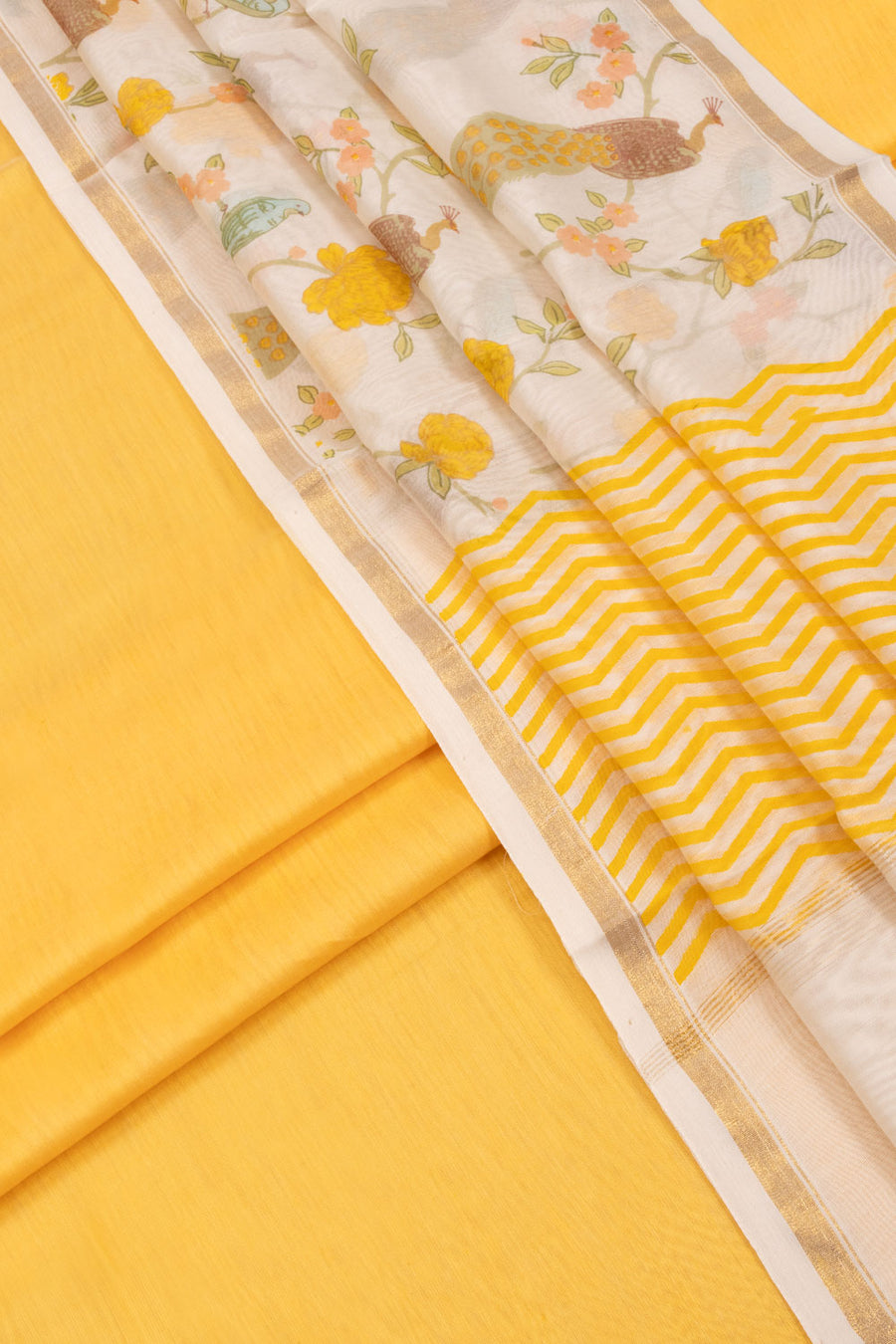 Yellow Chanderi Silk Cotton 2 pc Salwar Suit Material