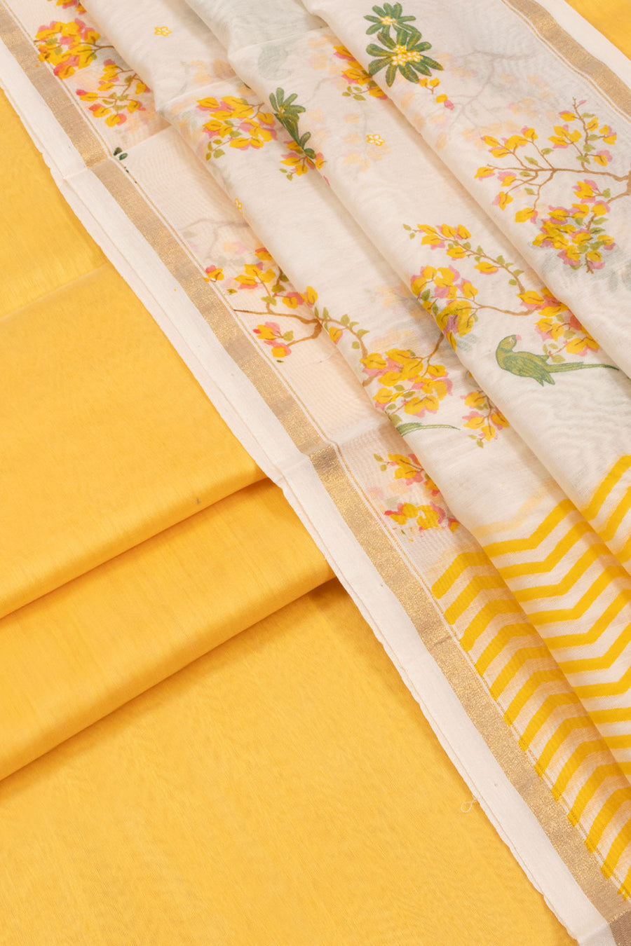 Yellow Chanderi Silk Cotton 2 pc Salwar Suit Material