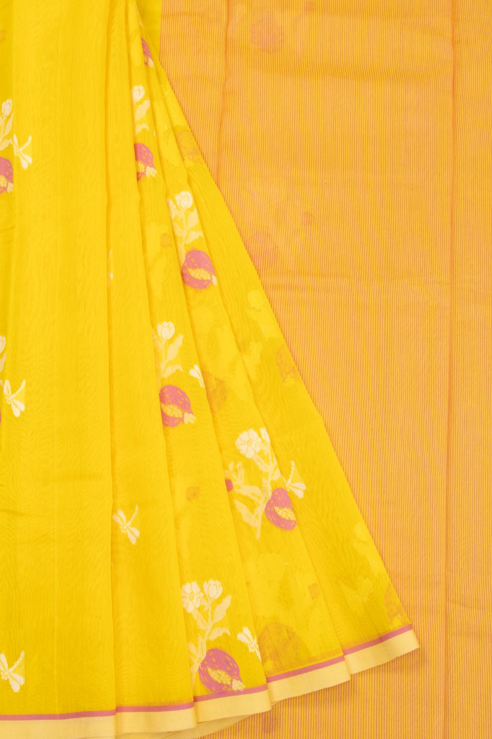 Yellow Handloom Chanderi Silk Cotton Saree