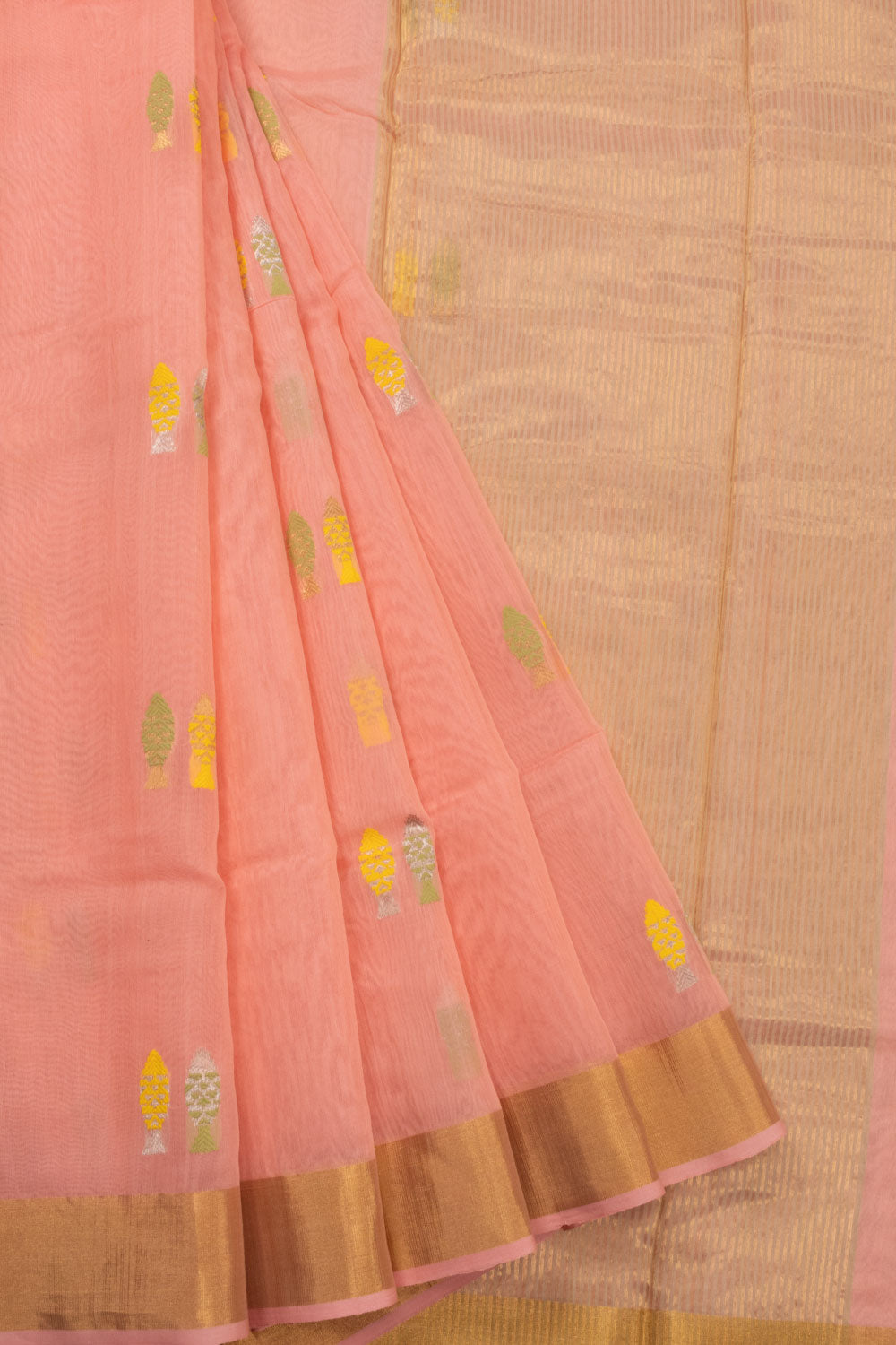 Peach Handloom Chanderi Silk Cotton Saree