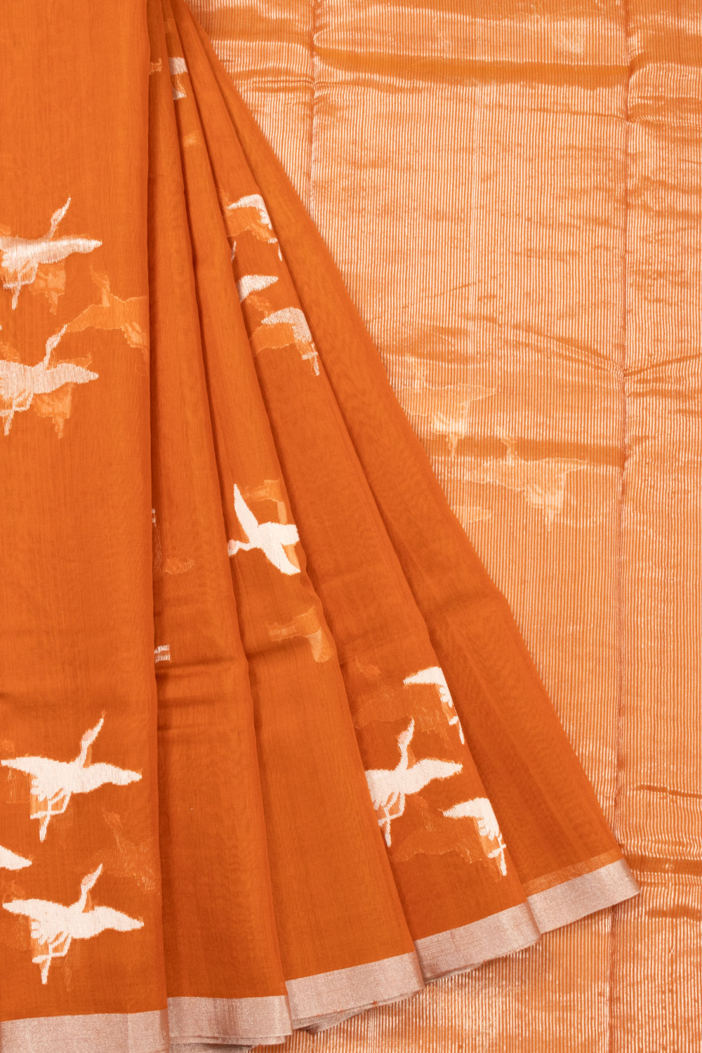 Rust Orange Handloom Chanderi Silk Saree