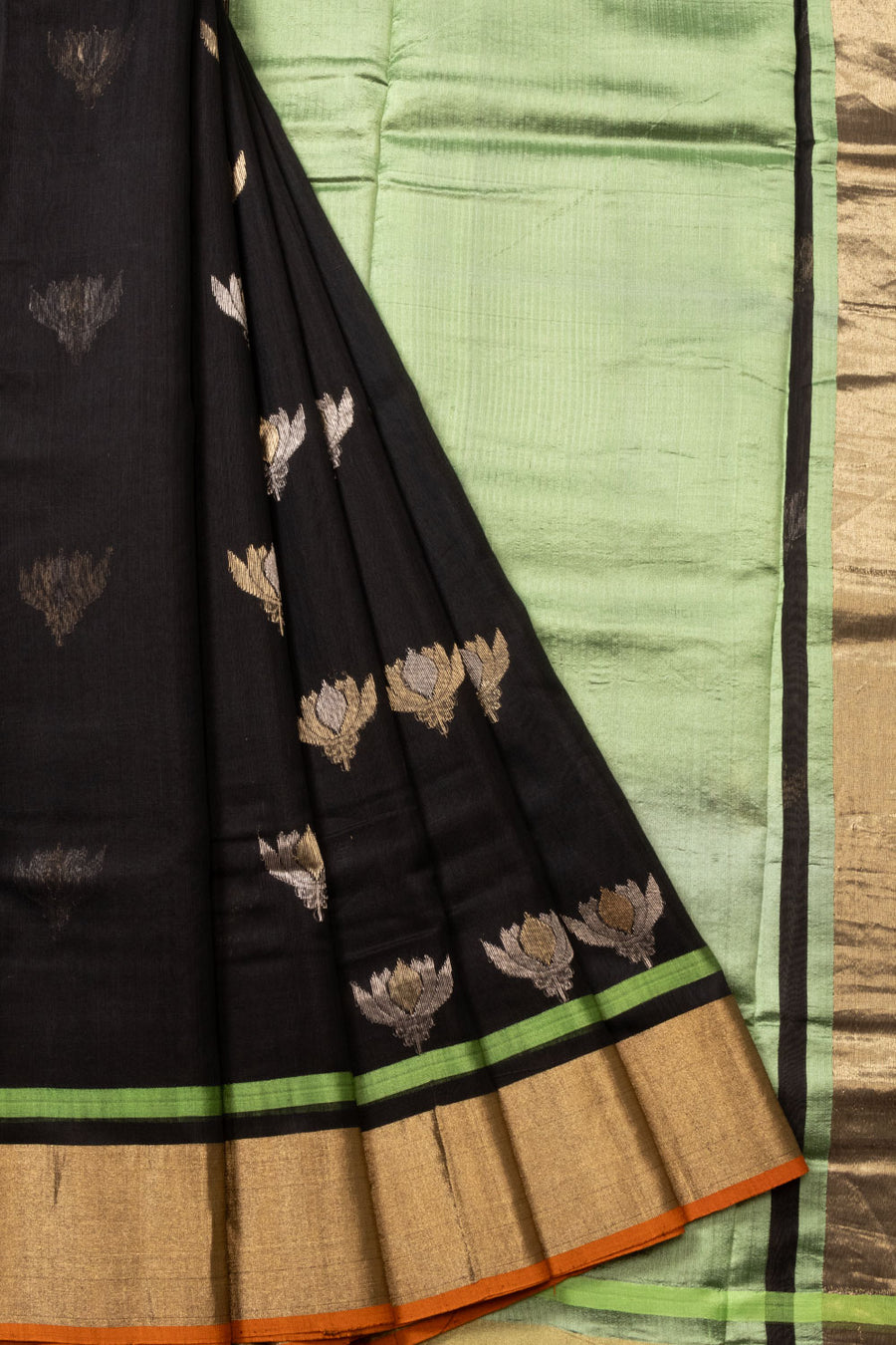 Black Handloom Chanderi Silk Cotton Saree