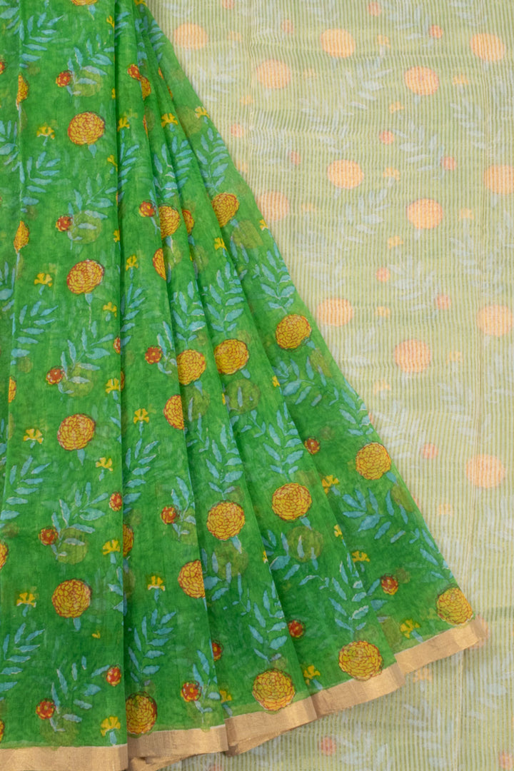 Green Handloom Chanderi Silk Cotton Saree