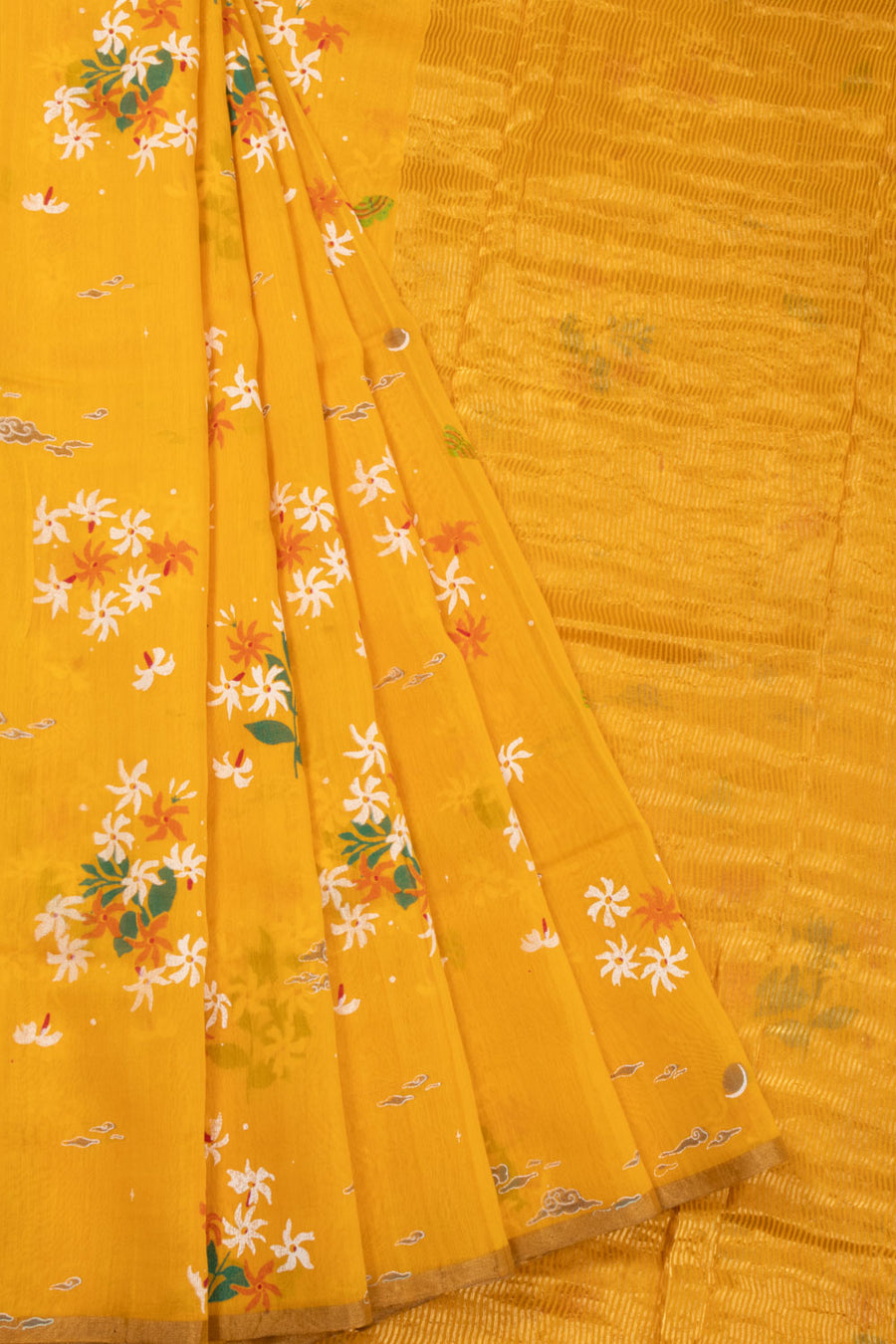 Yellow Handloom Chanderi Silk Cotton Saree