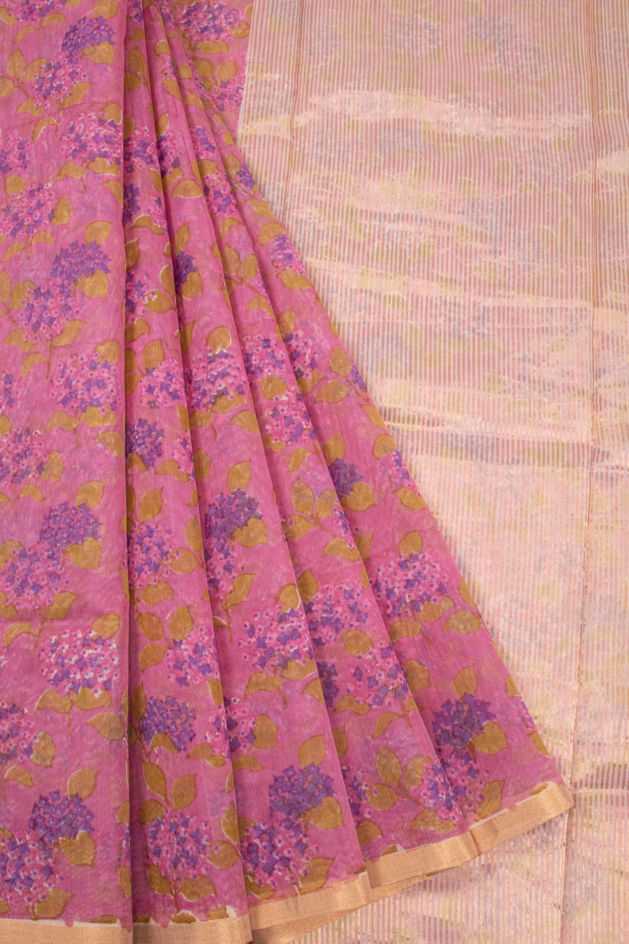 Pink Handloom Printed Chanderi Silk Cotton Saree