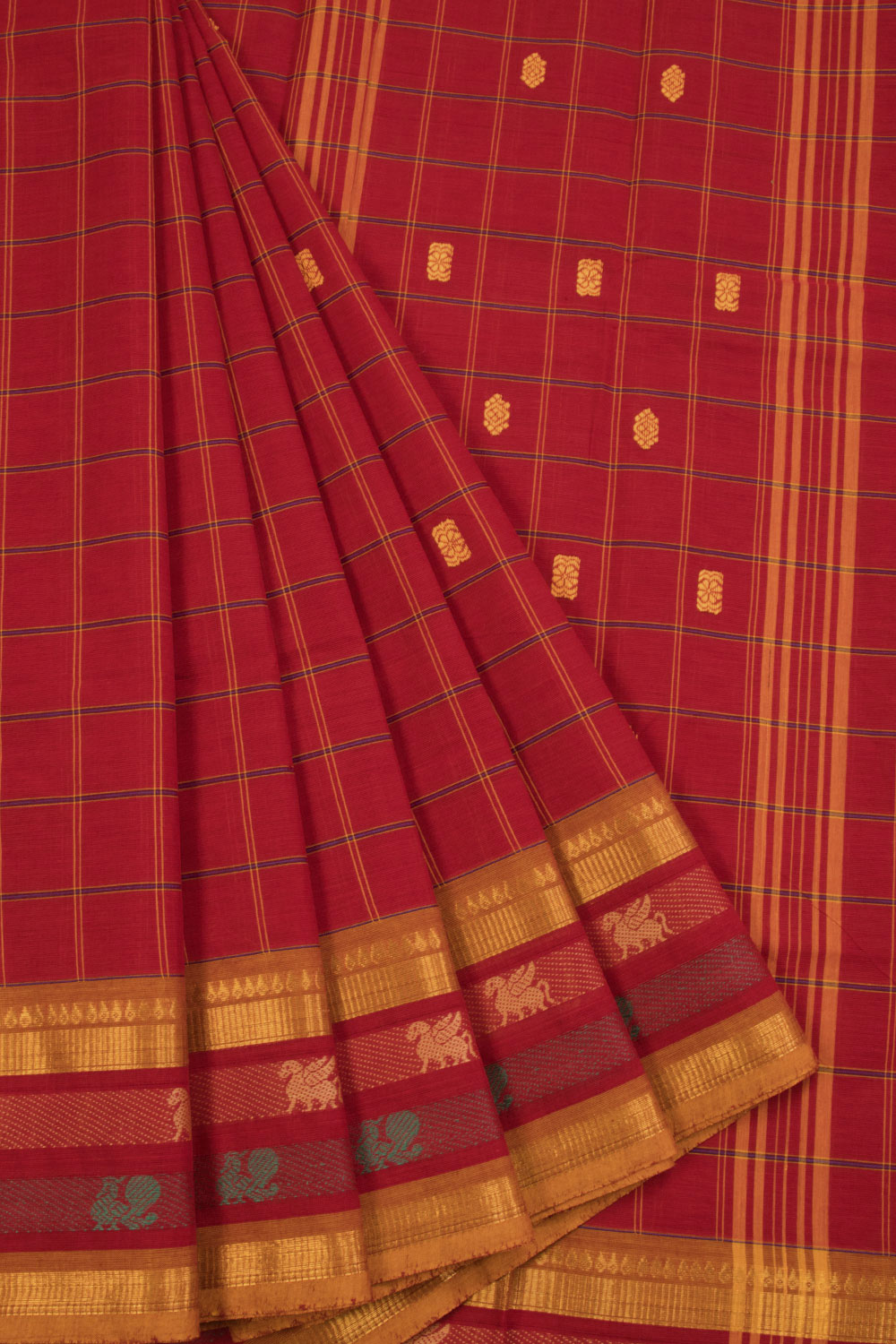 Tomato Red Handloom Chettinad Cotton Saree 10070008