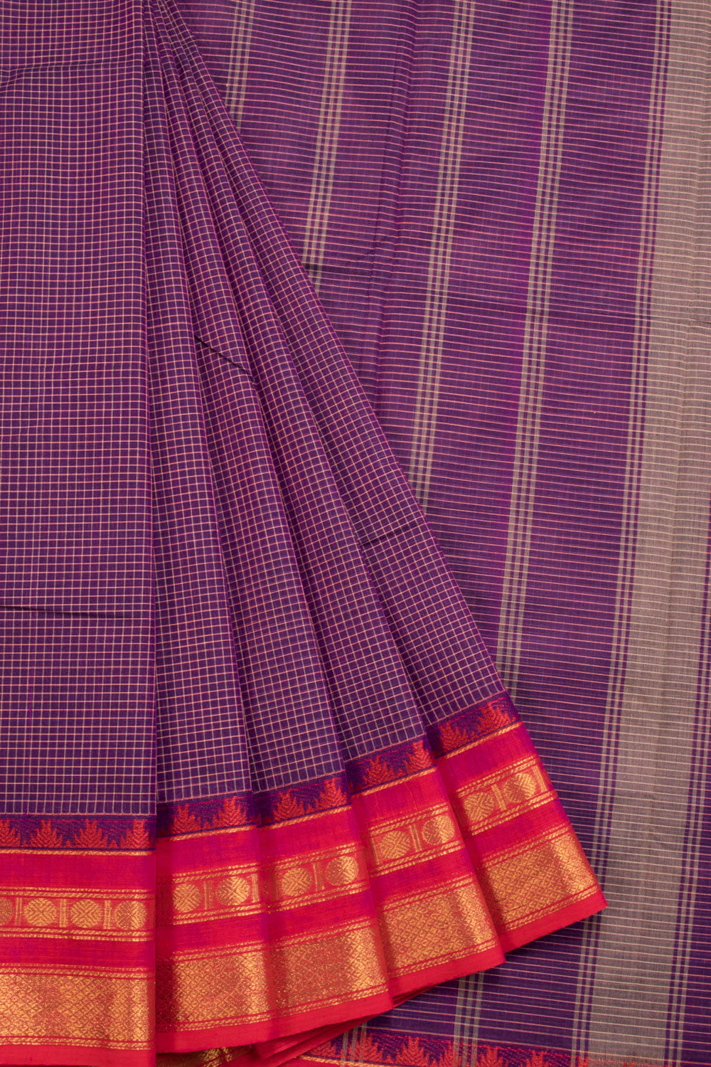 Eggplant Purple Handloom Chettinad Cotton Saree 10070036  - Avishya