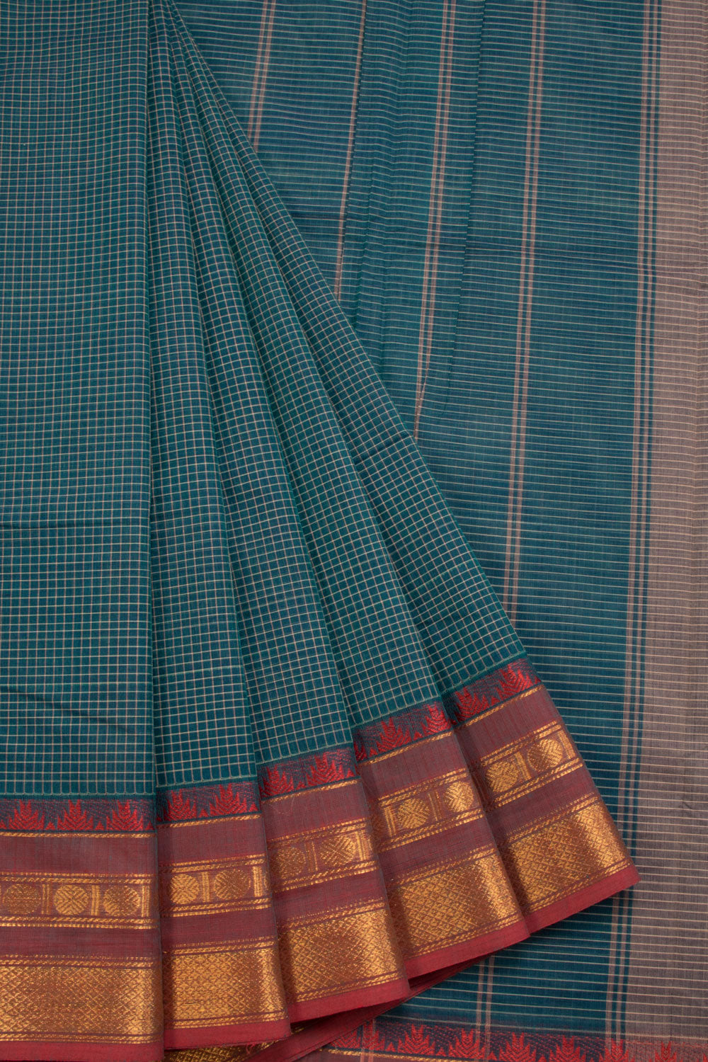 Teal Green Handloom Chettinad Cotton Saree 10070037 - Avishya