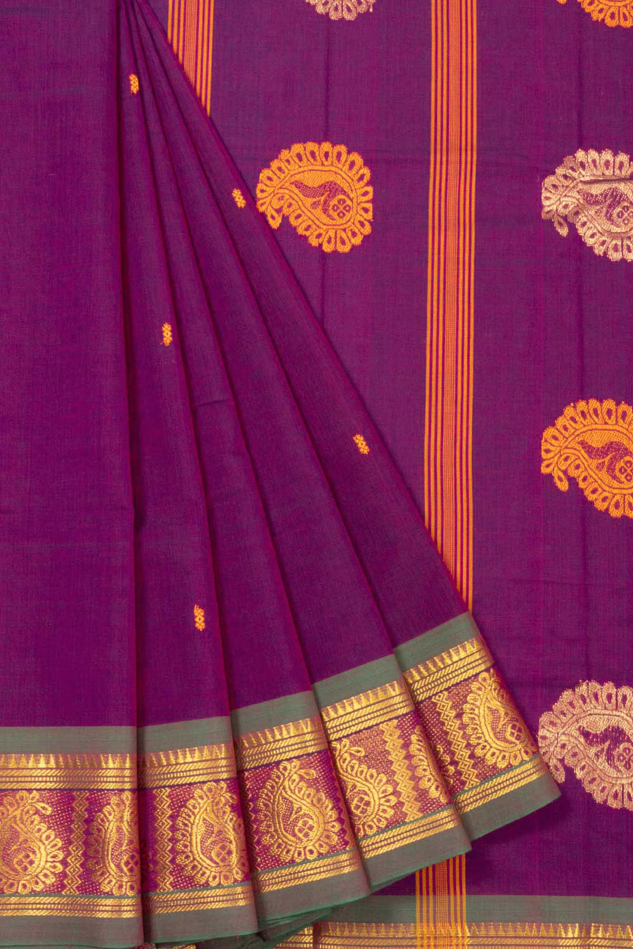 Purple Handloom Chettinad Cotton Saree Without Blouse 10072573