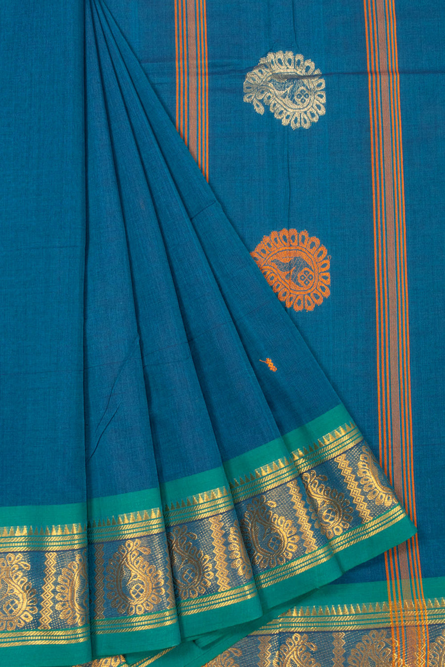 Blue Handloom Chettinad Cotton Saree Without Blouse 10072574