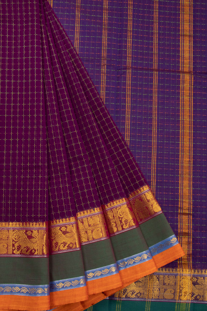 Maroon Handloom Chettinad Cotton Saree 10072580