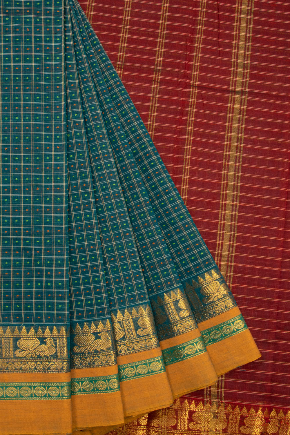 Green Handloom Chettinad Cotton Saree Without Blouse 10072581