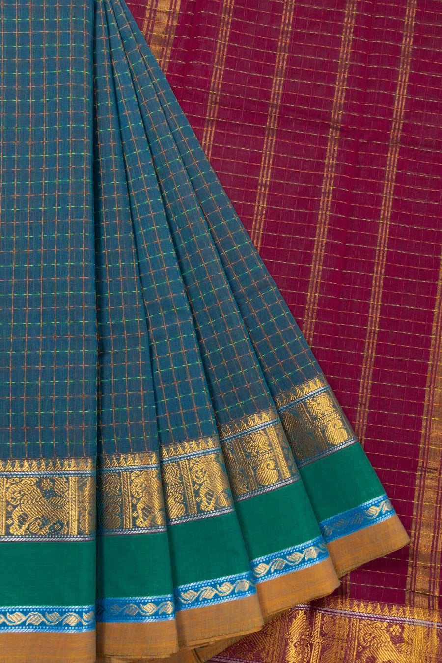 Green Handloom Chettinad Cotton Saree Without Blouse 10072586