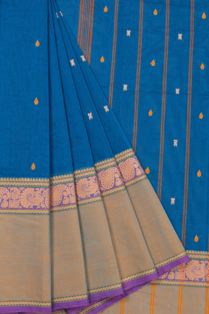 Blue Handloom Chettinad Cotton Saree 10072593