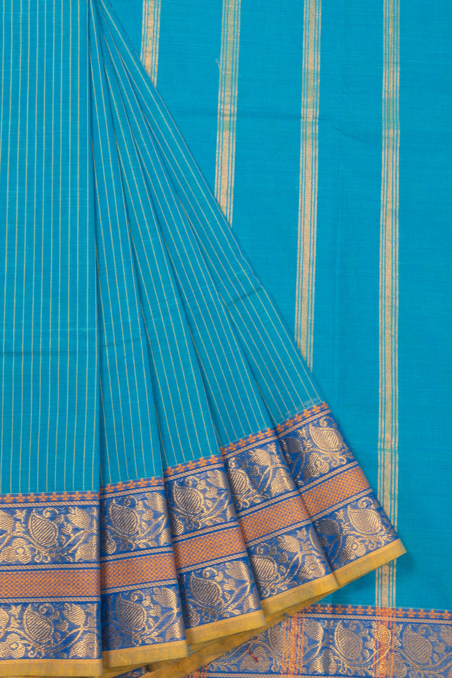 Blue Handloom Chettinad Cotton Saree 10072597