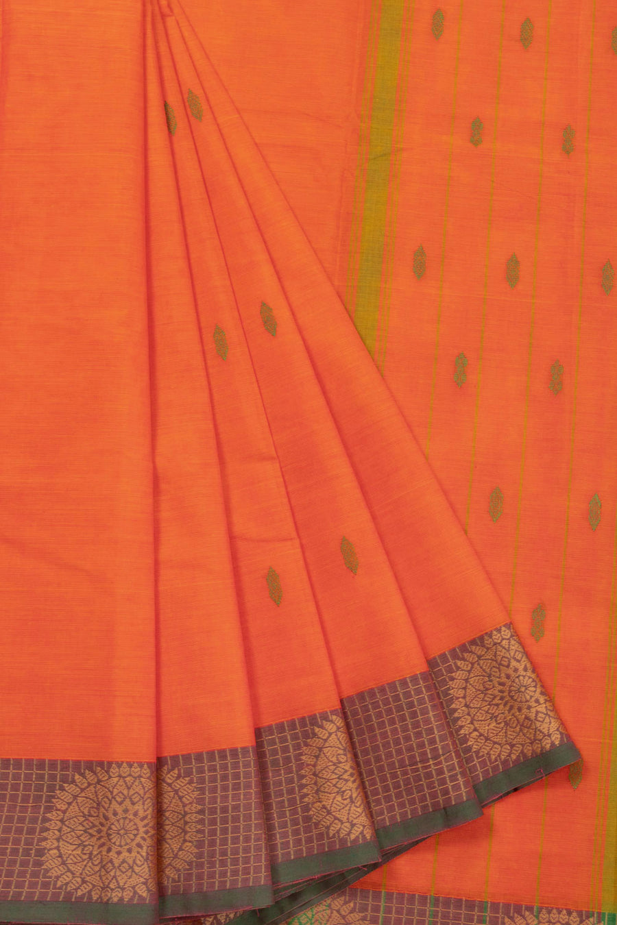 Orange Handloom Chettinad Cotton Saree 10072598