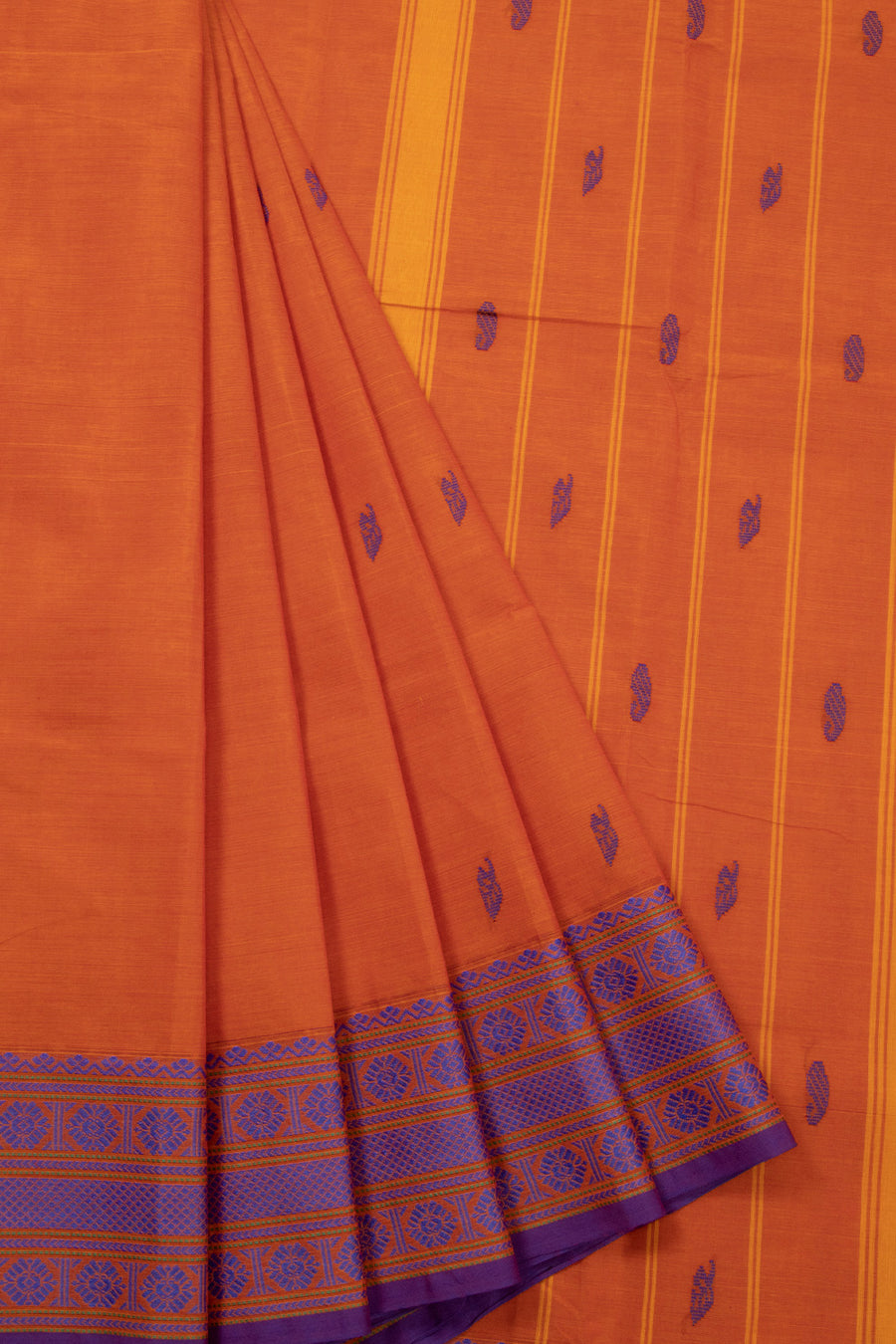 Orange Handloom Chettinad Cotton Saree 10072608