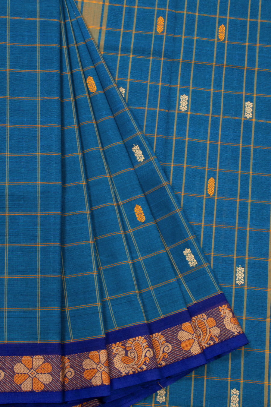 Blue Handloom Chettinad Cotton Saree 10072623