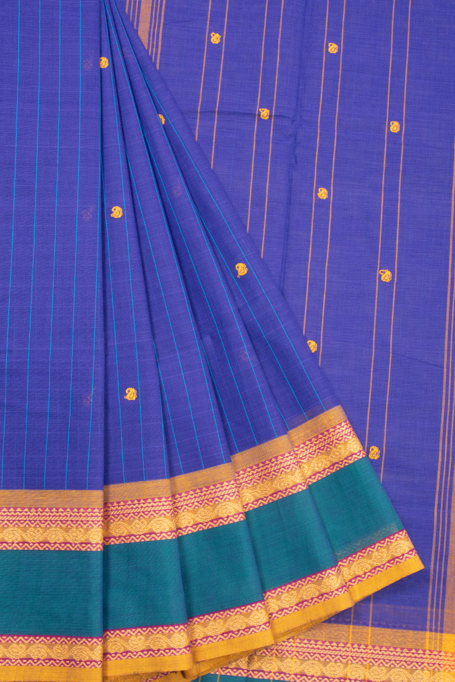 Blue Handloom Chettinad Cotton Saree 10072633